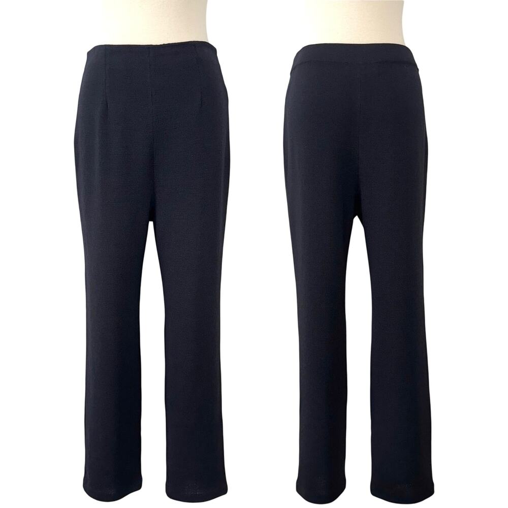 St. John Collection Knit High Rise Straight Leg Pants Black Side Zip Size 4 READ